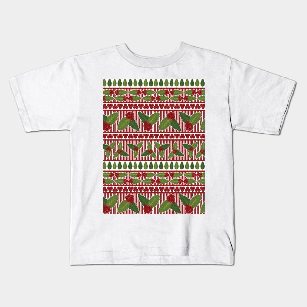 Holly Berries Pattern Kids T-Shirt by zarya_kiqo